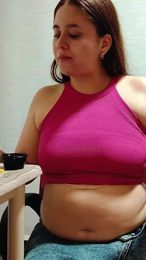 Big Belly Chubby Girl Gets Gassy After Eating Kfc