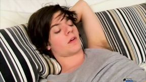 HomoEmo: Hot Emo Sandy Jenkins jack off his stiff meat in bed