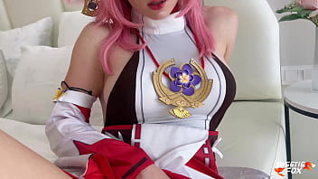 Pink-haired beauty Yae Miko gets rough fucked and filled up on camera
