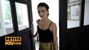 Petite brunette influencer rides cock and takes a facial