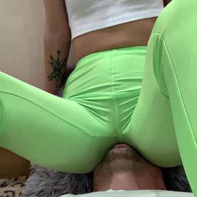 Lifestyle Femdom Part 2 Kira in Green Yoga Pants - Foot Worship, Trampling, Ass and Pussy Worship, Facesitting