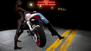 Hot chick on motor and black cock- 3D Animation - V386