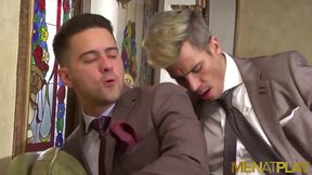 MENATPLAY - Suited gay men Maikel Cash and Robbie Rojo fuck