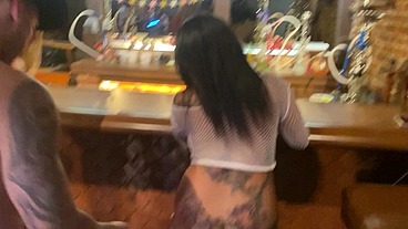 Cowgirls fuck bartender in threesome