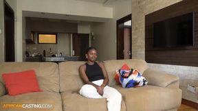 Ebony cutie slurps on huge white dick in raw POV audition