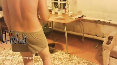 Petite exhibitionist wife flashes handyman with no panties