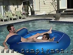 Mason sucks Jacob in the pool on a raft, then he gets