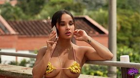 Tanned Latina teen slut rides big cock in sexy clothes