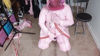 Rosy vinyl Suit and sundress With Breathplay and Vibraitor