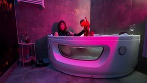 Mistress' Taking a Bath in Latex and Boots