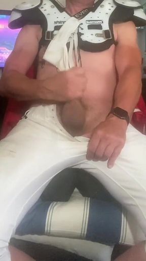 Jockdad87 Nuts in His Football Pads & Pants