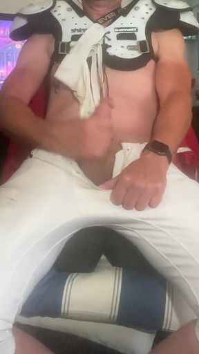Jockdad87 Nuts in His Football Pads & Pants