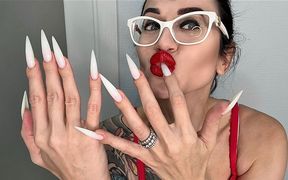 Hot White Color Long Nails, Sharp Claws and Kinky Handjobs with Spit