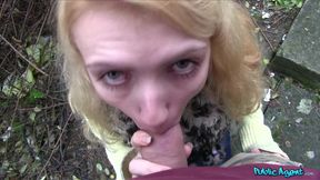 Blonde Rides Cock Instead Of The Bus - outdoor hookup sex part 01
