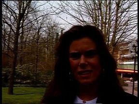 Sexy amateur brunette at outdoors interview