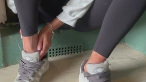 Grey loose campus shoe play and dirty talking
