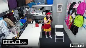 Petite petite Pixie Smalls steals four thick cocks from a security guard