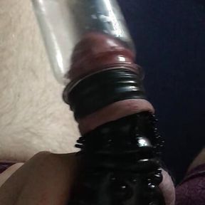 Hairy Cock With Cocksleeves &amp; Rings And Bound Balls Cockhead Vacuum Milking Play