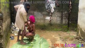 Hot and randy amateur rides tool outdoors on plantains while sucking BBC