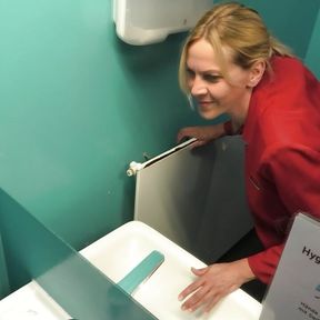 Blonde office slut fucked in company toilet!!