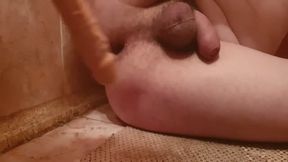 Sasha Earth sissy fucks himself in the ass with anal toy stimulation in the bathroom one