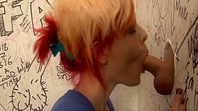 Blonde Trans Slut Aubrey Kate Sucked Throught A Gloryhole Before Fucking Pussy