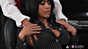 ALL GIRL MASSAGE - Ember Snow Relaxes Before Interview Then Gets A Steamy Lesbian Fuck Session
