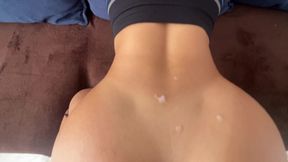 Cumshot on perfect Ass in Yoga shorts