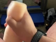 Big boy shoots a load using his fleshlight in front of a mirror