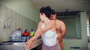 I fuck my stepsister in the kitchen while she makes food