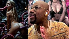 beautiful blonde teen girl getting fucked by tendrils in her mouth and tight tan teen ass hole, ai generated