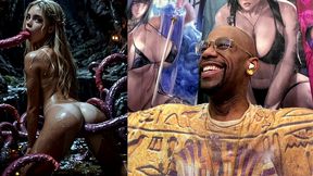 beautiful blonde teen girl getting fucked by tendrils in her mouth and tight tan teen ass hole, ai generated