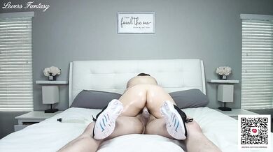 Wet Sneakers Soaked Riding His Huge Dick Slow and Deep Creampie