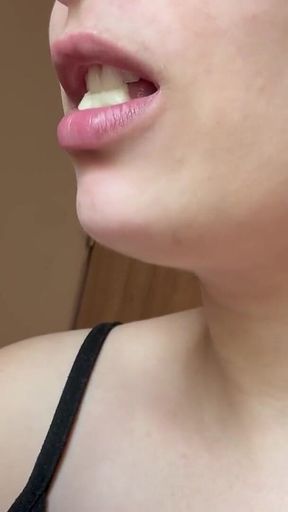 A Giantess Stepmom Traps Her Tiny Ex-husband in a Trap Made of Chewing Gum; She Chews, Blows Bubbles,