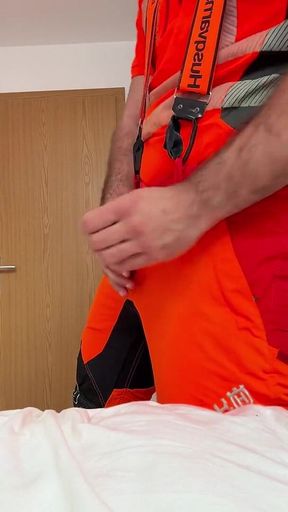 Tyler Blake Jerking off in Hivis Lumberjack Workwear - Muscle Flexes & Explosive Cumshot