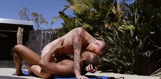 Strong black guy tries white ass in the bedroom after backyard oral fantasy