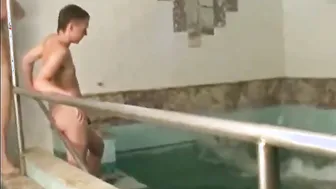 Three Young Twinks Fooling Around in a Pool