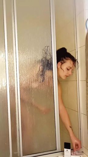 Enjoying my pussy too.much in and out of the shower the ducking off my step bros cock