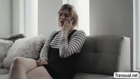 TS Ella Hollywood gets anal by her Stepbro and receive facial