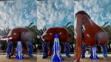 Riding my big blue Dildo Outside and Squirting all along