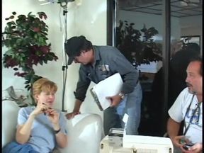 Behind the scenes footage of porn stars talking and getting their make up done before action