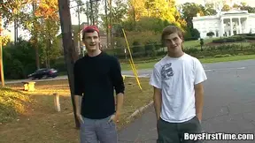 Fine gay guy with dark blonde hair enjoying a hardcore ass fuck