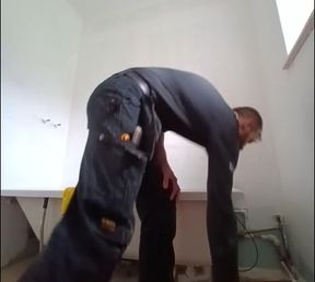 Builder job at work anal stimulating BDSM public