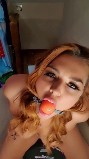 Tied up Gagged & Nipples Clamped on Sybian Machine