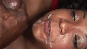 Cock craving babe slurps down cum