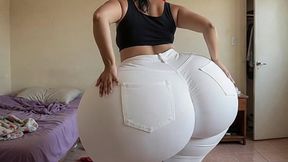 Big Ass Latina Twerking in Tight White Jeans and Ends in White Thong