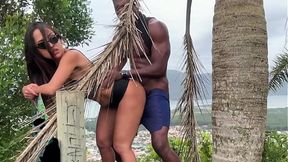Latina housewife receives big black cock in her snug pussy outside
