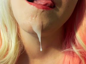 Tobie Nash the very naughty hot blonde cheer leader, taking a big hot cum shot on her tongue from me!