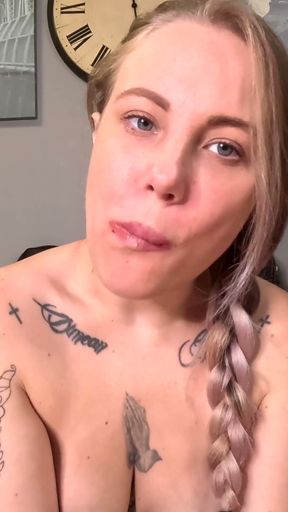 Naked tattooed girl eating her burger and fries off the floor   Clip 2