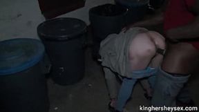 Trashy Alleyway Threesome: Fucking a Hooker Behind the Dumpster, Caught on Camera